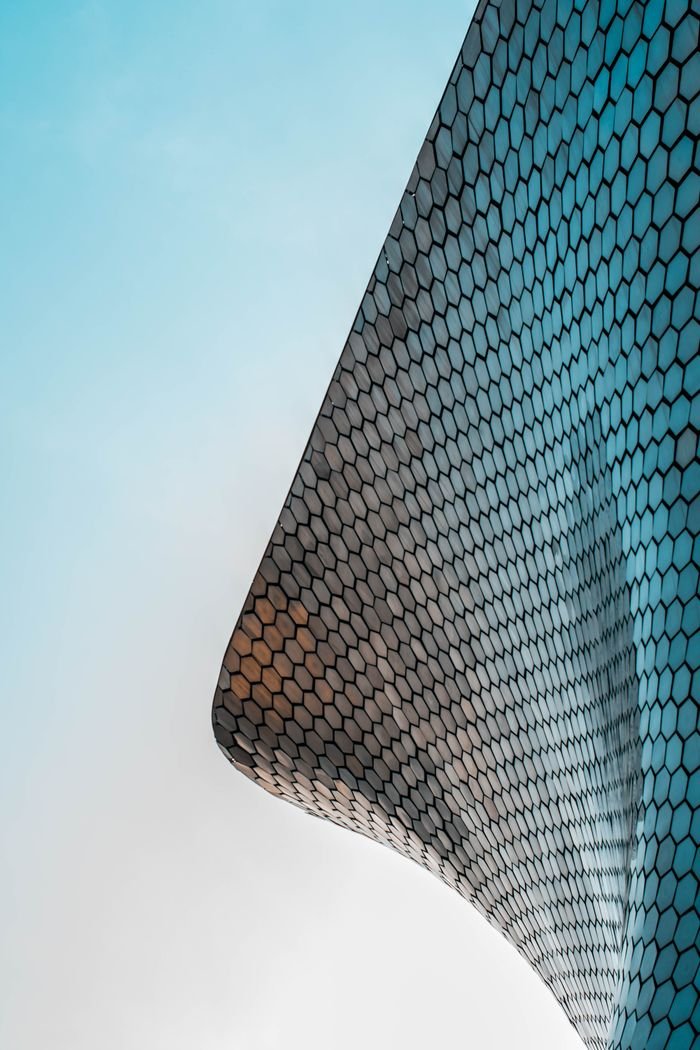 Striking modern architecture of Museo Soumaya with unique curved honeycomb design.